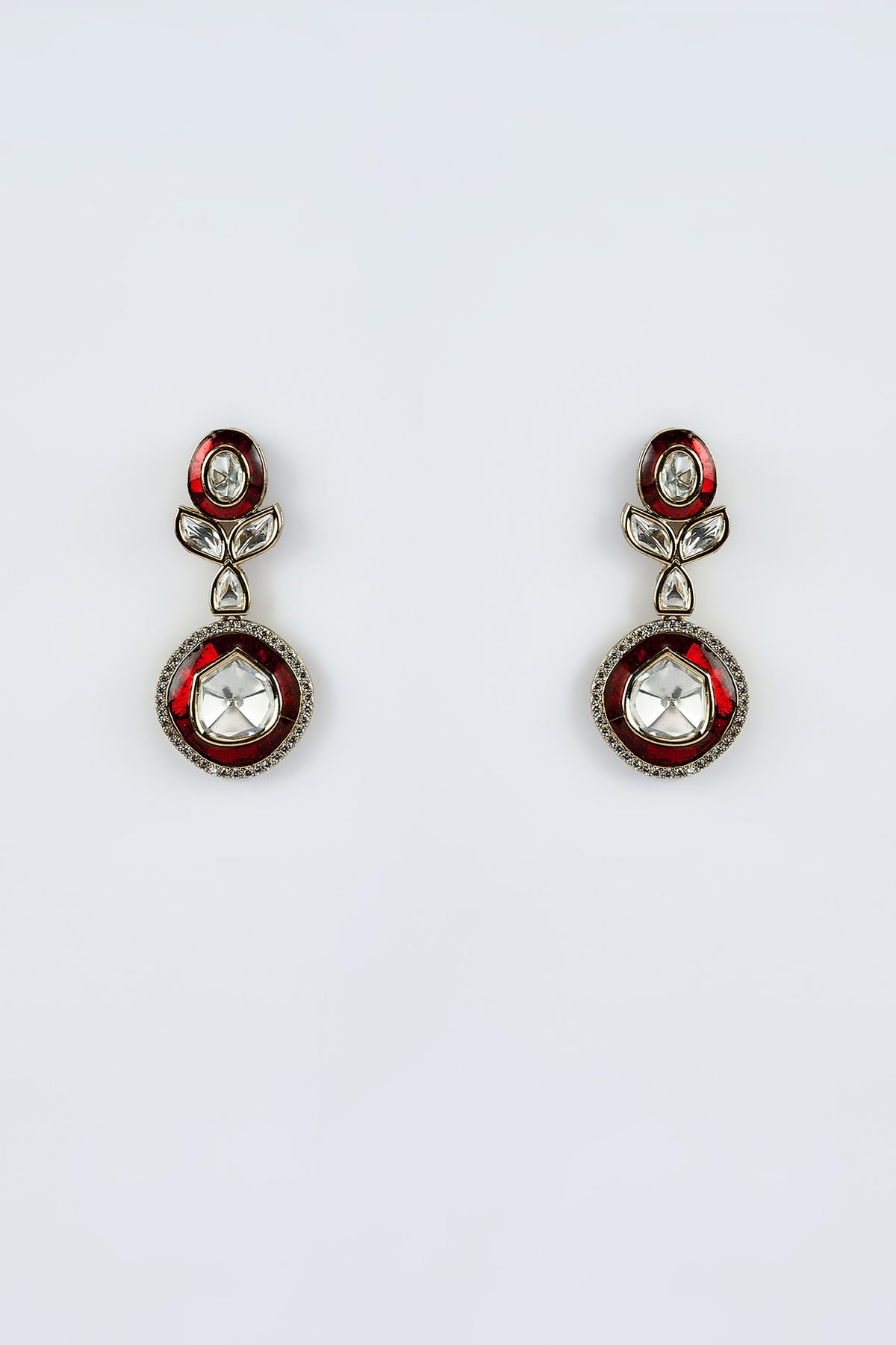 Gold Finish Kundan Polki & Red Stone Long Necklace Set