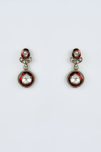 Gold Finish Kundan Polki & Red Stone Long Necklace Set