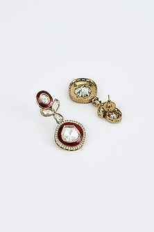 Gold Finish Kundan Polki & Red Stone Long Necklace Set