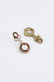 Gold Finish Kundan Polki & Red Stone Long Necklace Set