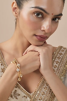 Gold Finish Kundan Polki Bangles (Set Of 2)