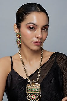 Gold Finish Kundan Polki & Multi-Colored Long Necklace Set