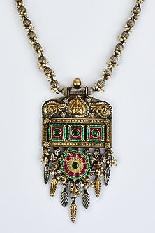 Gold Finish Kundan Polki & Multi-Colored Long Necklace Set