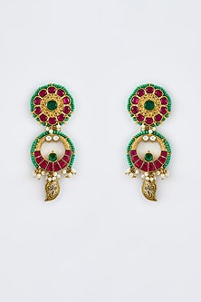 Gold Finish Kundan Polki & Multi-Colored Long Necklace Set