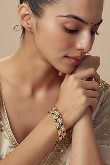Gold Finish Kundan Polki Bangles (Set Of 2)