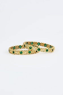 Gold Finish Kundan Polki Bangles (Set Of 2)