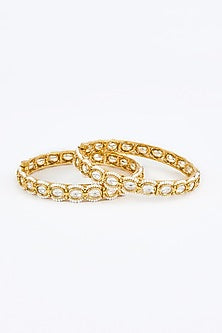 Gold Finish Kundan Polki Bangles (Set Of 2)