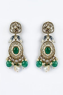 Gold Finish Kundan Polki & Aqua Stone Necklace Set