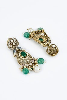 Gold Finish Kundan Polki & Aqua Stone Necklace Set