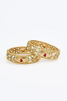 Gold Finish Kundan Polki Bangles (Set Of 2)
