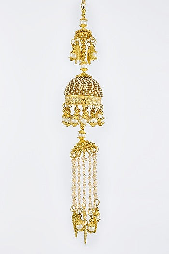 Gold Finish Kundan Polki & Pearl Strand Kaleeras (Set Of 2)