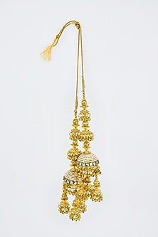 Gold Finish Kundan Polki & Pearl Strand Kaleeras (Set Of 2)
