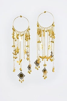 Gold Finish Kundan Polki & Pearl Strand Kaleeras (Set Of 2)