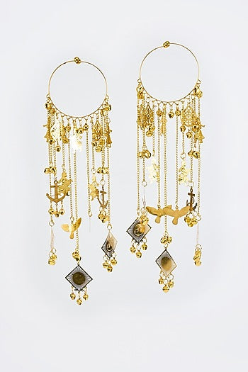 Gold Finish Kundan Polki & Pearl Strand Kaleeras (Set Of 2)