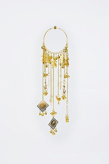 Gold Finish Kundan Polki & Pearl Strand Kaleeras (Set Of 2)