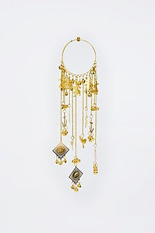 Gold Finish Kundan Polki & Pearl Strand Kaleeras (Set Of 2)