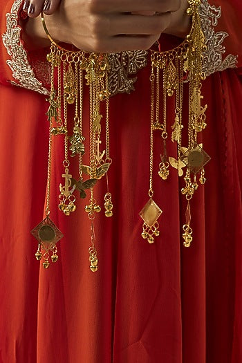 Gold Finish Kundan Polki & Pearl Strand Kaleeras (Set Of 2)