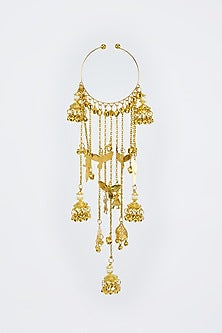 Gold Finish Kundan Polki & Pearl Strand Kaleeras (Set Of 2)