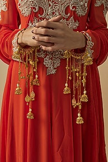 Gold Finish Kundan Polki & Pearl Strand Kaleeras (Set Of 2)