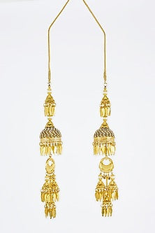 Gold Finish Kundan Polki & Pearl Strand Tying Kaleeras (Set Of 2)