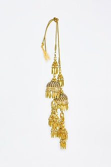 Gold Finish Kundan Polki & Pearl Strand Tying Kaleeras (Set Of 2)