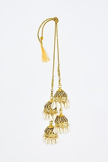 Gold Finish Kundan Polki & Pearl Strand Tying Kaleeras (Set Of 2)