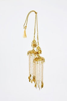 Gold Finish Kundan Polki & Pearl Strand Tying Kaleeras (Set Of 2)