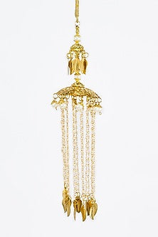 Gold Finish Kundan Polki & Pearl Strand Tying Kaleeras (Set Of 2)