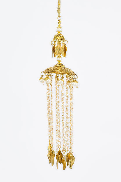 Gold Finish Kundan Polki & Pearl Strand Tying Kaleeras (Set Of 2)