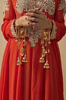 Gold Finish Kundan Polki & Charms Hanging Kaleeras (Set Of 2)
