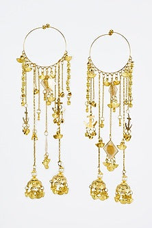Gold Finish Kundan Polki & Charms Hanging Kaleeras (Set Of 2)