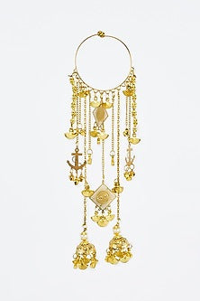 Gold Finish Kundan Polki & Charms Hanging Kaleeras (Set Of 2)