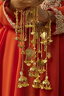 Gold Finish Kundan Polki & Charms Hanging Kaleeras (Set Of 2)