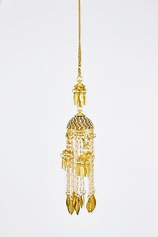 Gold Finish Kundan Polki & Pearl Strand Tying Kaleeras (Set Of 2)