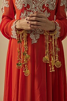 Gold Finish Kundan Polki & Charms Hanging Kaleeras (Set Of 2)