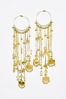 Gold Finish Kundan Polki & Charms Hanging Kaleeras (Set Of 2)