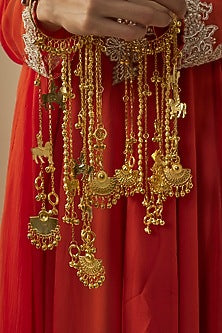 Gold Finish Kundan Polki & Charms Hanging Kaleeras (Set Of 2)