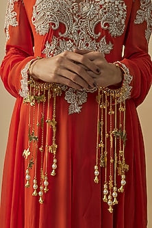 Gold Finish Kundan Polki & Charms Hanging Kaleeras (Set Of 2)