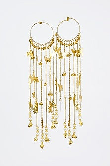 Gold Finish Kundan Polki & Charms Hanging Kaleeras (Set Of 2)