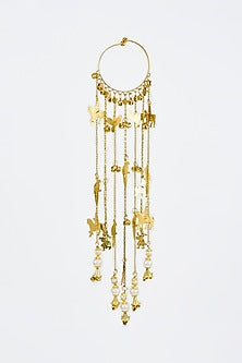 Gold Finish Kundan Polki & Charms Hanging Kaleeras (Set Of 2)