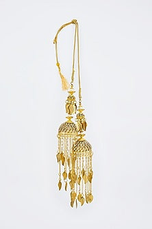 Gold Finish Kundan Polki & Pearl Strand Tying Kaleeras (Set Of 2)