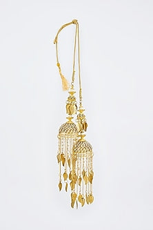 Gold Finish Kundan Polki & Pearl Strand Tying Kaleeras (Set Of 2)