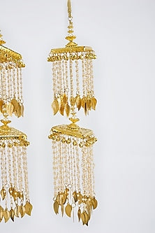 Gold Finish Kundan Polki & Pearl Strand Tying Kaleeras (Set Of 2)