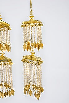 Gold Finish Kundan Polki & Pearl Strand Tying Kaleeras (Set Of 2)