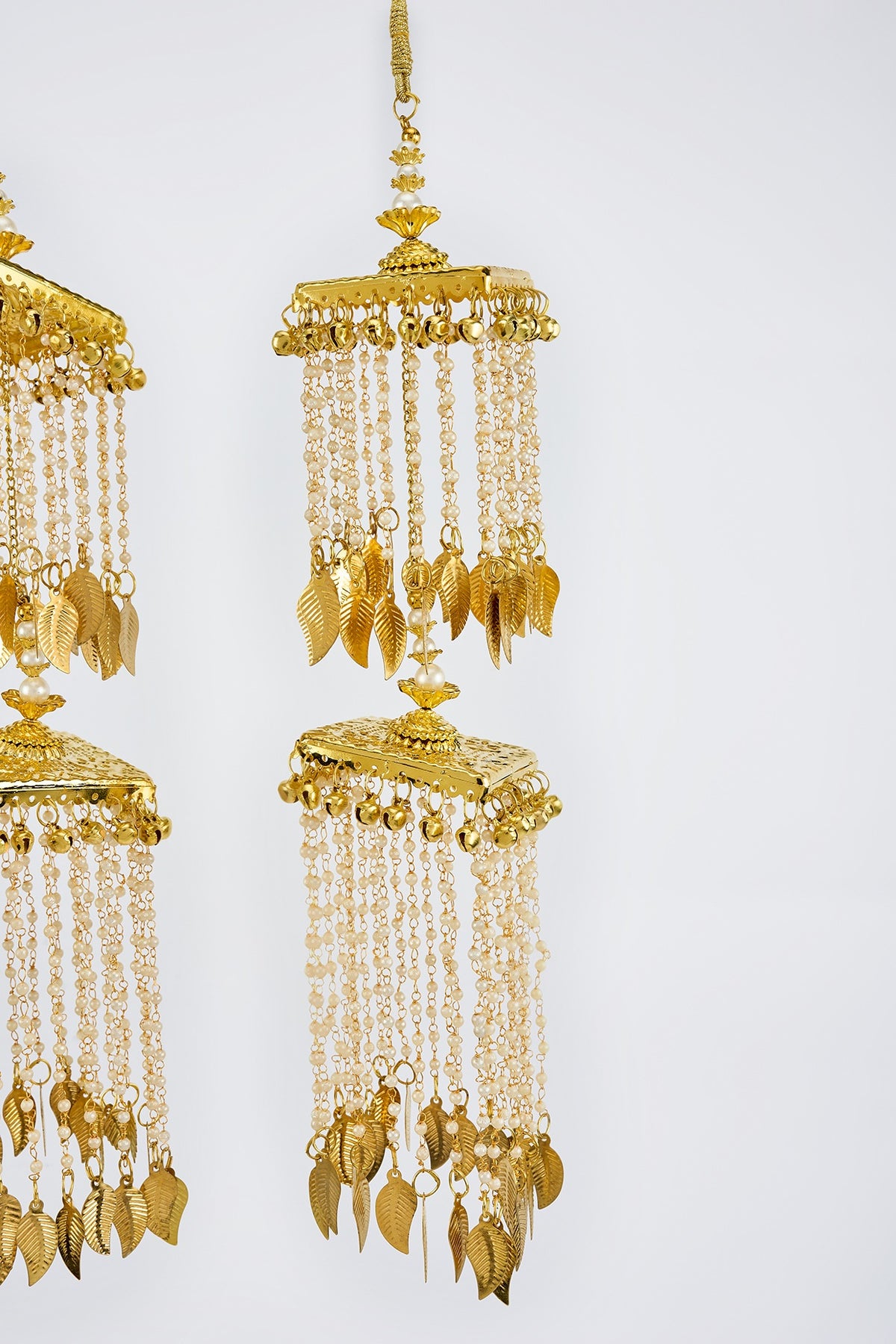 Gold Finish Kundan Polki & Pearl Strand Tying Kaleeras (Set Of 2)
