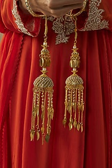 Gold Finish Kundan Polki & Pearl Strand Tying Kaleeras (Set Of 2)