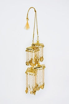 Gold Finish Kundan Polki & Pearl Strand Tying Kaleeras (Set Of 2)