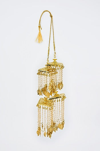 Gold Finish Kundan Polki & Pearl Strand Tying Kaleeras (Set Of 2)