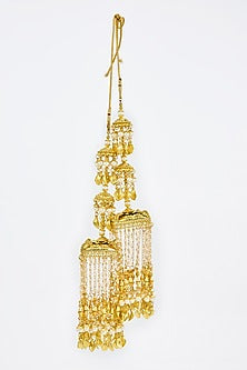 Gold Finish Kundan Polki & Pearl Strand Tying Kaleeras (Set Of 2)