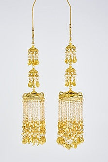 Gold Finish Kundan Polki & Pearl Strand Tying Kaleeras (Set Of 2)